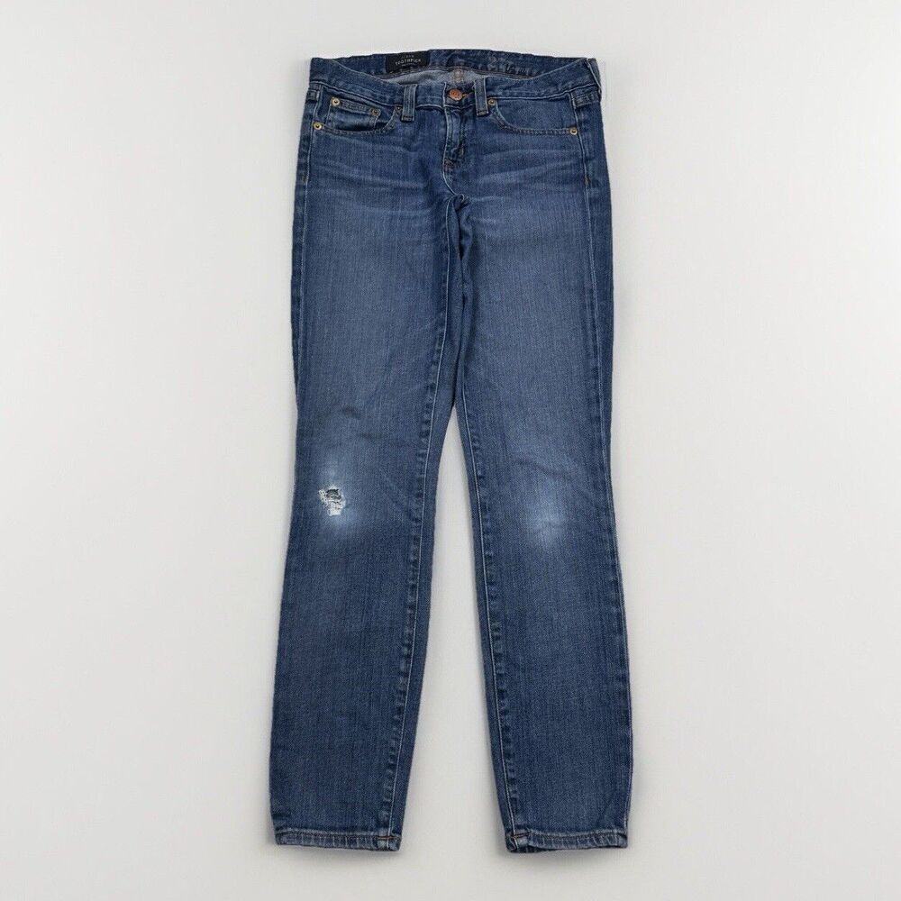 J Crew Jeans Womens 27 T Toothpick Ankle Distressed Blue Denim Measure 28 x 28.5